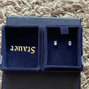 Small oval silver diamond earrings